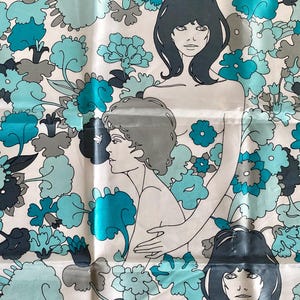 vintage Sillook scarf | turquoise gray hippie pattern