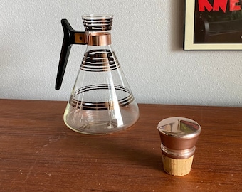 Inland carafe | glass and copper | cork top | coffee tea carafe pitcher
