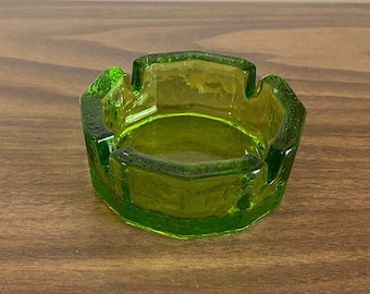 green glass ashtray | octagonal modern textured | mid century