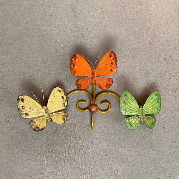 metal butterfly wall hanging | mid century 1970's decor