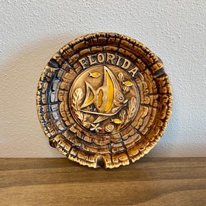 Florida ashtray | faux wood | vintage mid century