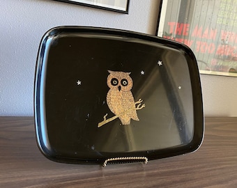 mid century Couroc owl tray stars