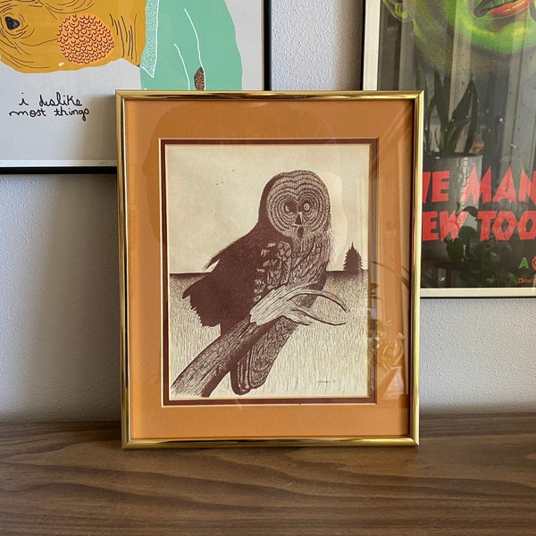 70s owl framed print R. Bumpass