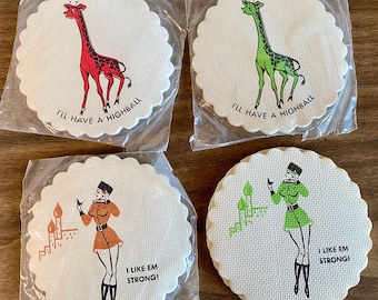 choose: vintage coasters | giraffe | lady