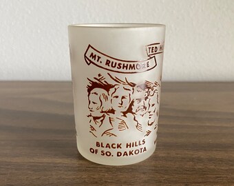 South Dakota frosted shot glass large 4 oz | Mount Rushmore vintage mid century souvenir