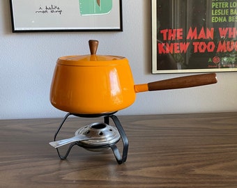 orange 1970's fondue set | fondue pot burner base | fondue party