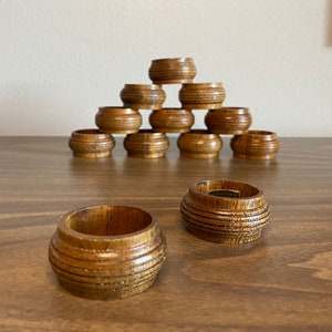 12 vintage wooden napkin rings | mid century place settings