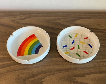 CHOOSE: 80's ashtrays | rainbow or confetti design large 6 inch