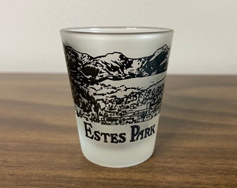 Estes Park Colorado frosted shot glass | vintage mid century souvenir