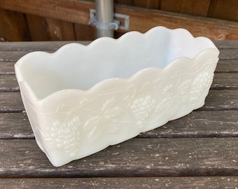 Fire King grapes planter milk glass Anchor Hocking | rectangular