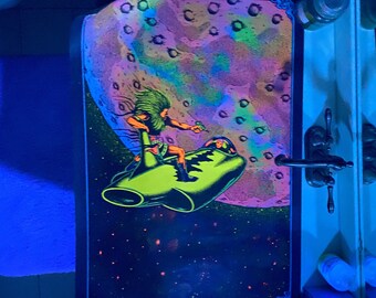 Flocked Western Graphics Black Light Posters Flaming Love Moonship