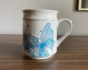 vintage butterfly coffee mug raised design