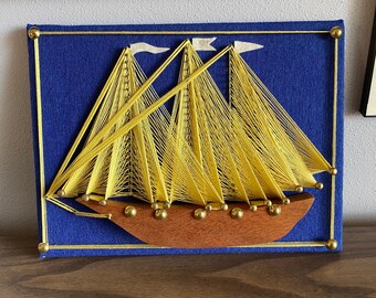 Vintage Clipper Ship String Art: 70s Nautical Wall Decor