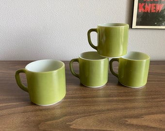 Federal mugs set of 4 | avocado green milk glass