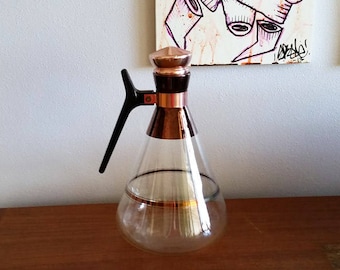 Carafe | Vintage | Mid Century| Inland | Glass Copper | Cork Top | Coffee Carafe | Tea Carafe | Pitcher | mcm