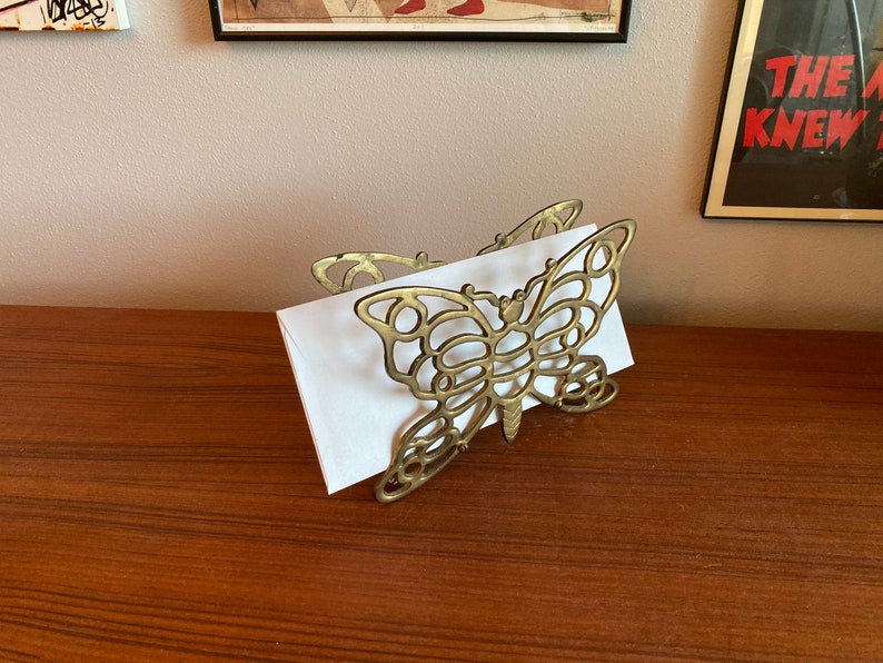 mid century Brass butterfly napkin letter holder