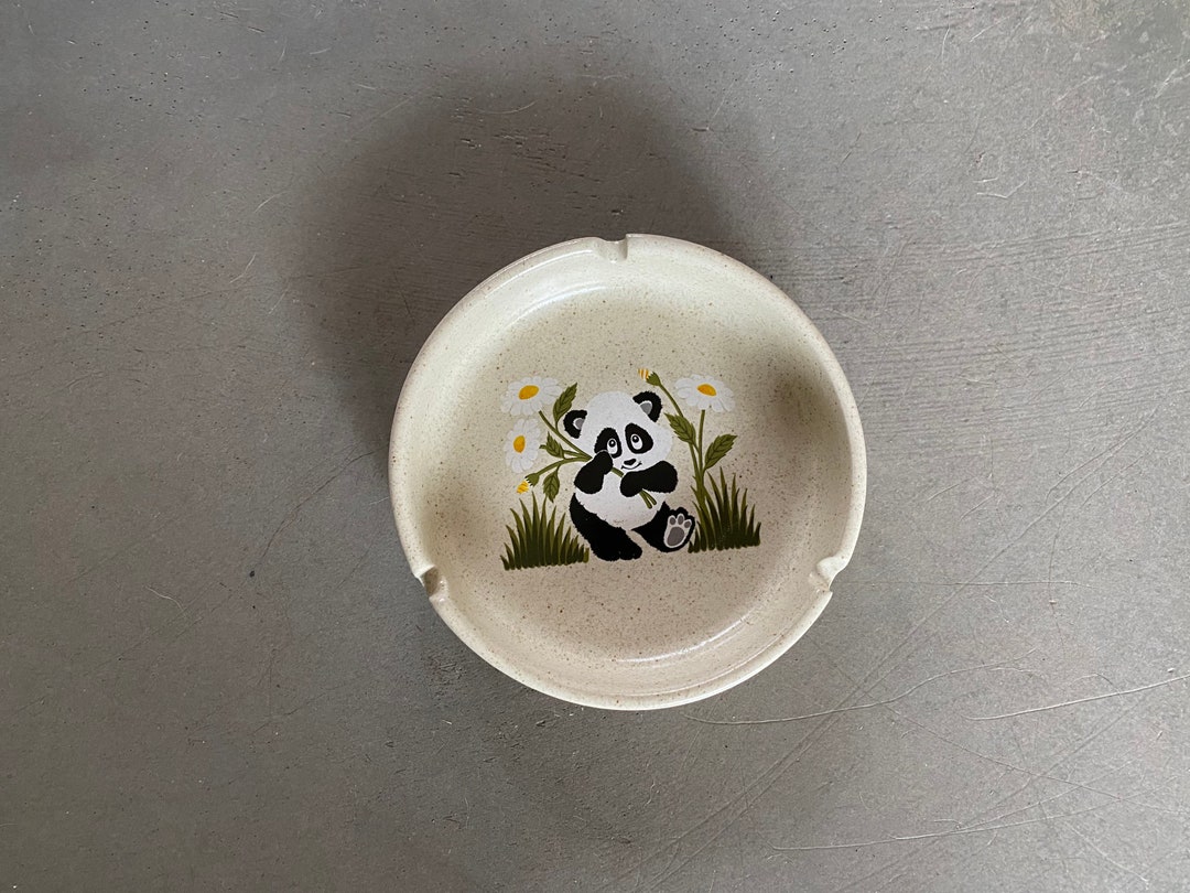 Stoneware Panda Bear Ashtray Ceramic Vintage Etsy
