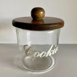 cookie jar glass canister wood lid