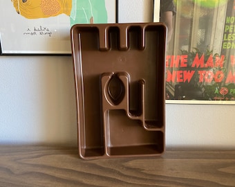 70's Rubbermaid silverware holder | brown kitchen flatware storage