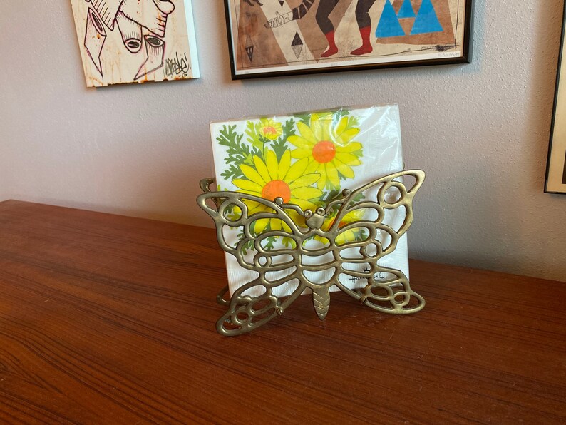 mid century Brass butterfly napkin letter holder