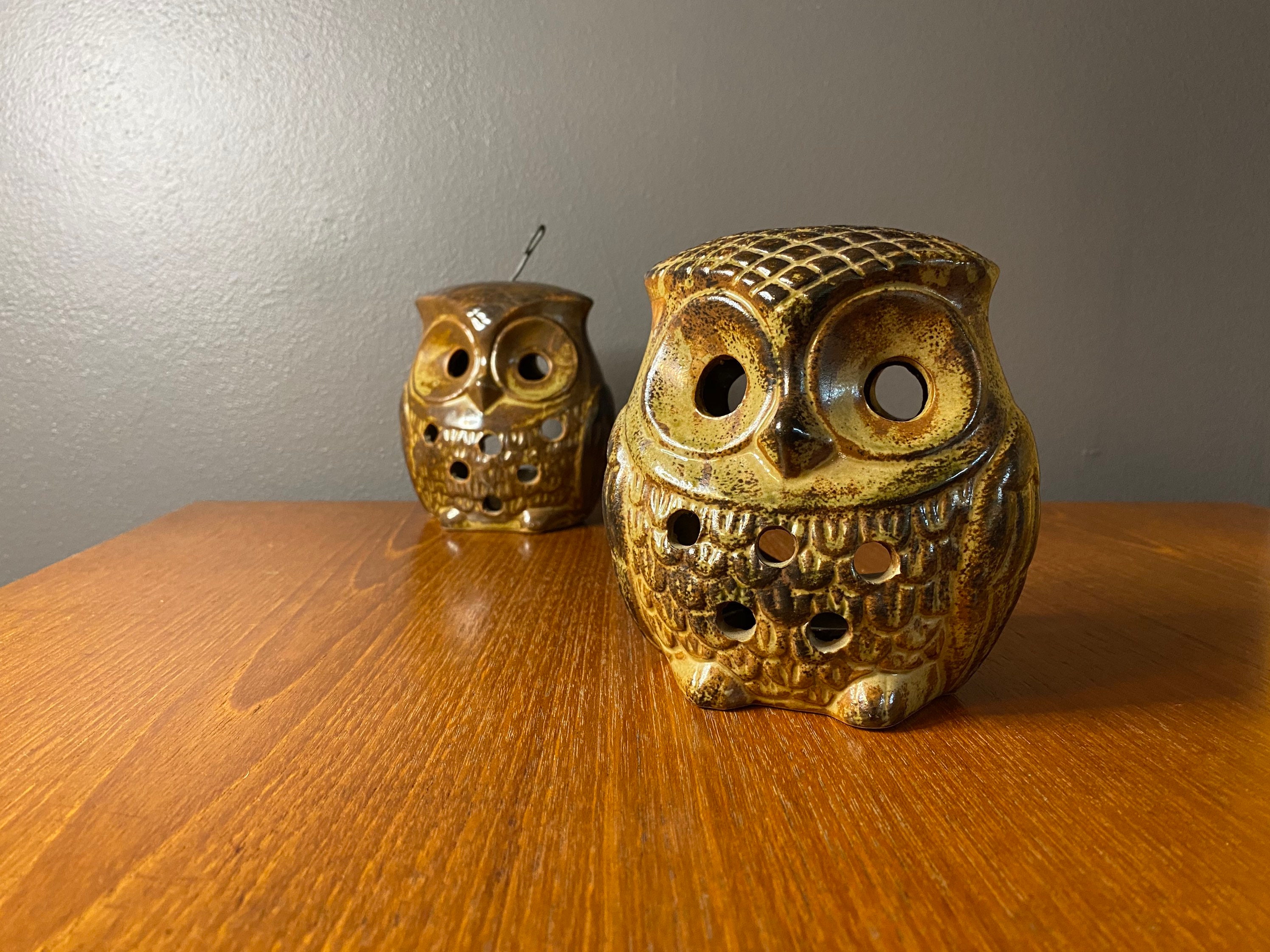 Glazed Ceramic Owl Votive Candle Holder Incense Burner Etsy