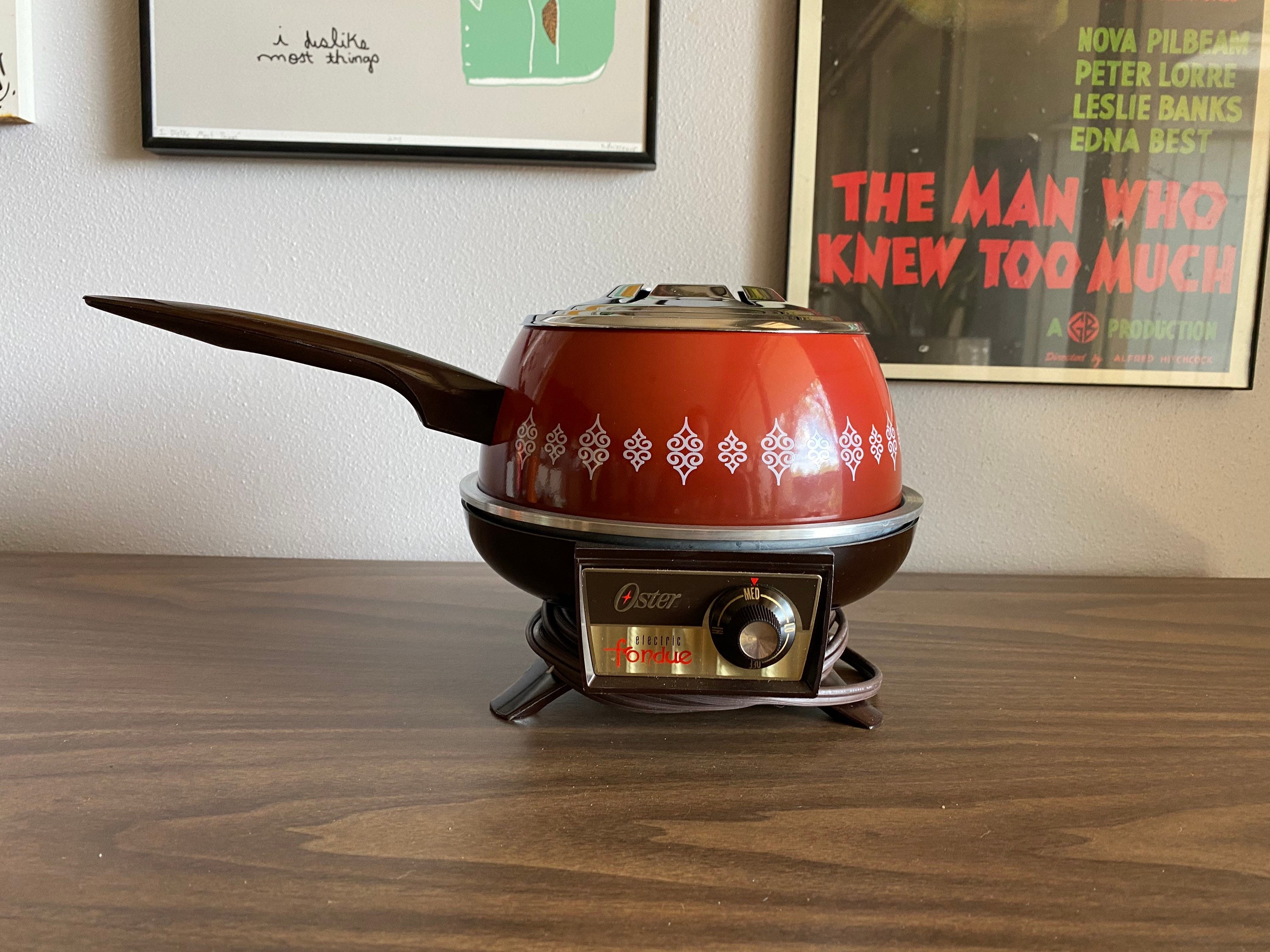 Vintage Oster Electric Fondue Pot W/forks Poppy Red Model 