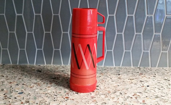 Aladdin Red, Black & White Plaid Thermos - Vintage Ford Parts