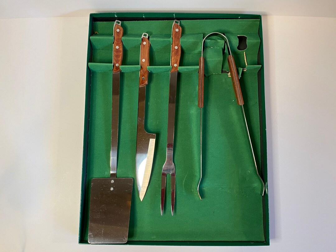 Mid Century Meat Carving Set Maxam Stainless Steel Knife Spatula Tongs Fork Etsy