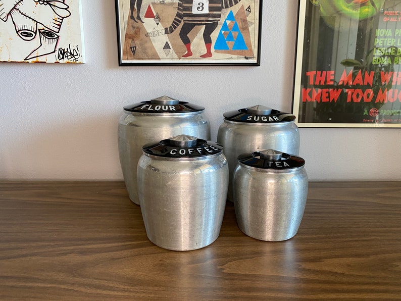 Kromex Aluminum Canister Set With Lids Silver Vintage Mid Etsy