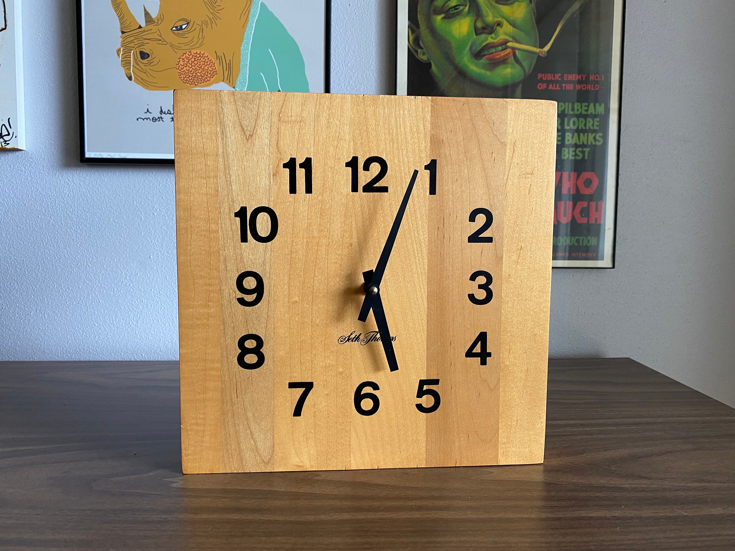 Seth Thomas Butcher Block Square Wall Clock Etsy Canada