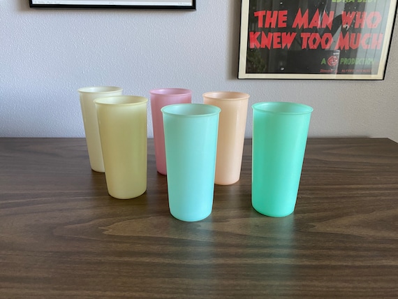 4 Vintage Tupperware 6” Blue Kids Tumblers Drinking Plastic Cups Made in  USA