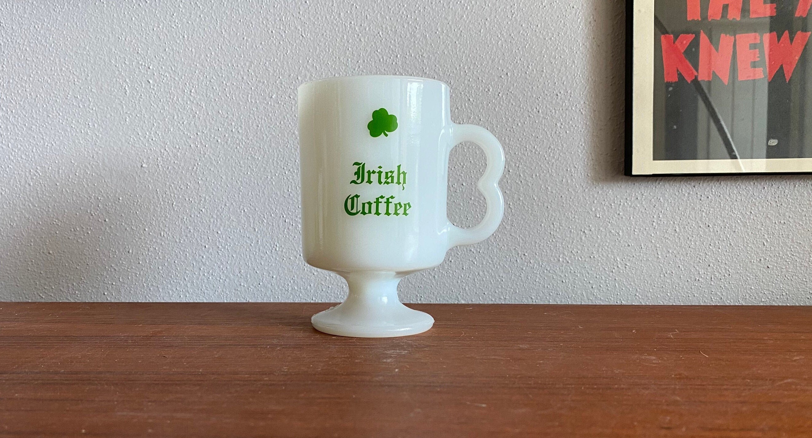 Pair of Vintage Irish Coffee Mugs Pedestal Green Trim & Recipe For Irish  Coffee