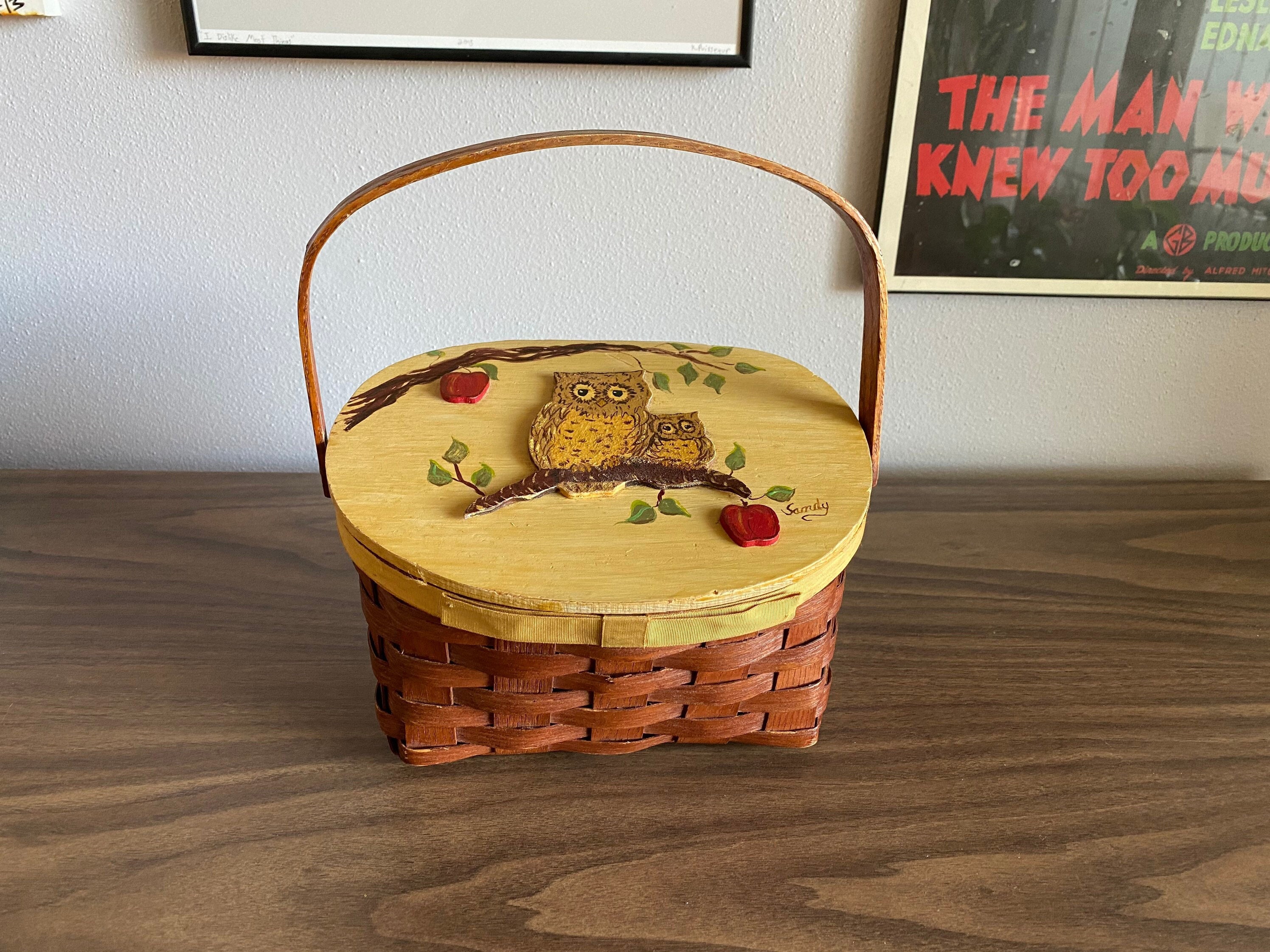 owl basket purse hand painted | mirror inside handle