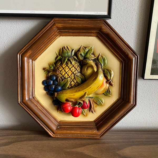 3D wall plaque fruit | Napcoware chalkware wall hanging art octagon