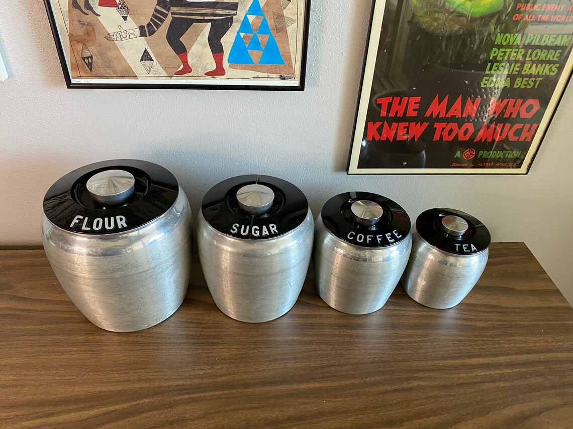 Kromex Aluminum Canister Set With Lids Silver Vintage Mid Etsy