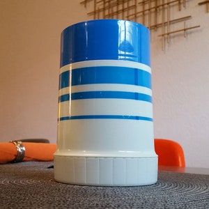 Thermos Brand with cup and stopper | blue stripes insulated soup coffee lunch