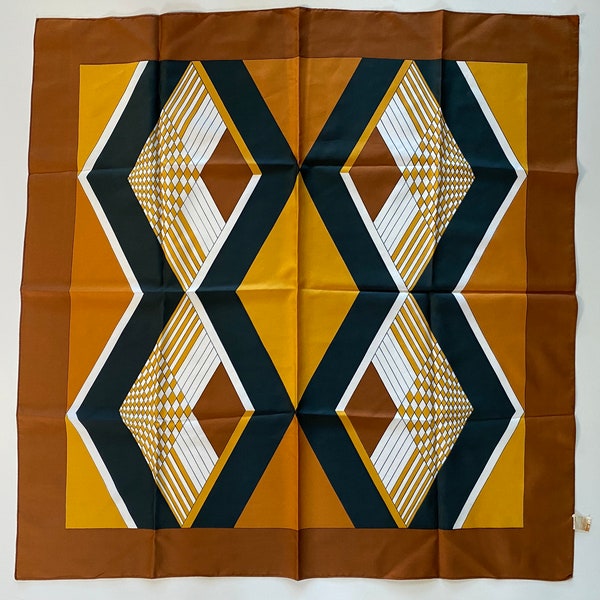 vintage scarf | Trevira geometric pattern brown gold