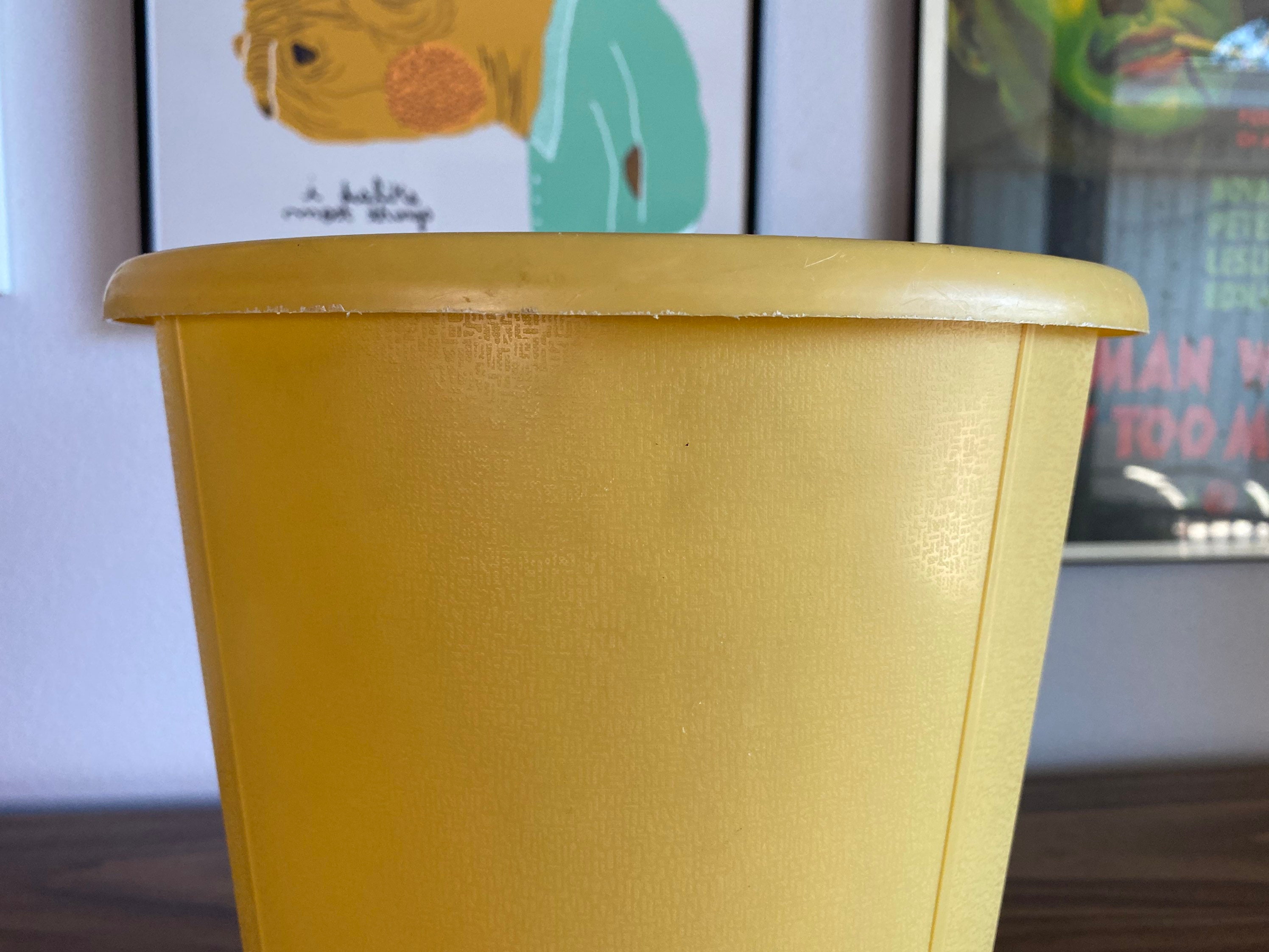 Vintage 1960s 1970s MCM Yellow Tall Large Trash Garbage Can Pail