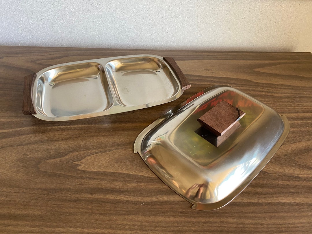 Divided Covered Serving Tray Stainless Steel Lidded Danish Etsy