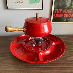 red fondue set lazy susan | fondue pot