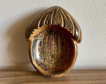 mushroom trinket tray catchall 70's | brown ceramic hippie culture