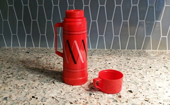 Insulated Aladdin Thermos,red Black,retro,plastic Coffee Thermos