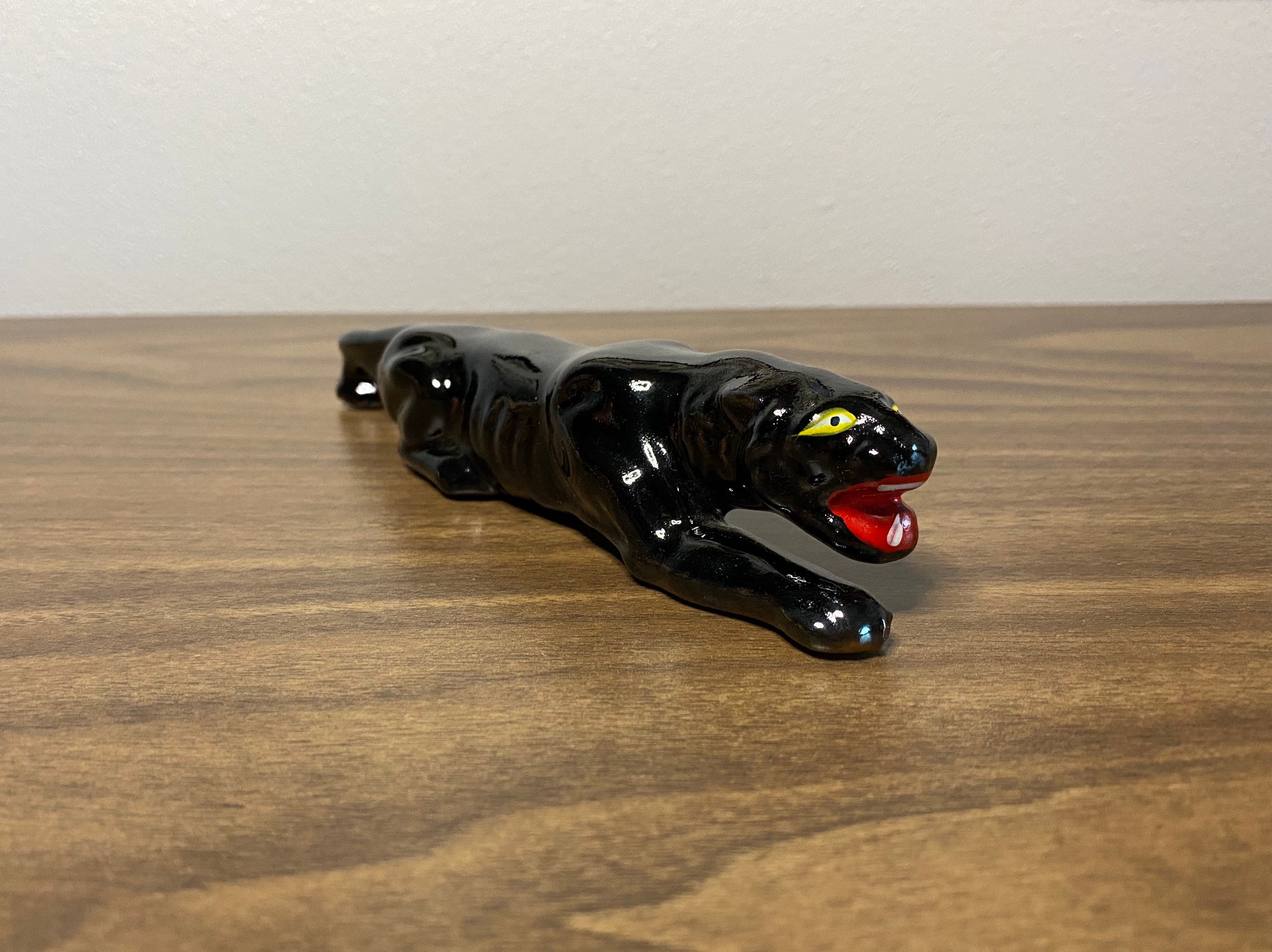Black Panther Figurine Yellow Eyes | Mid Century Ceramic