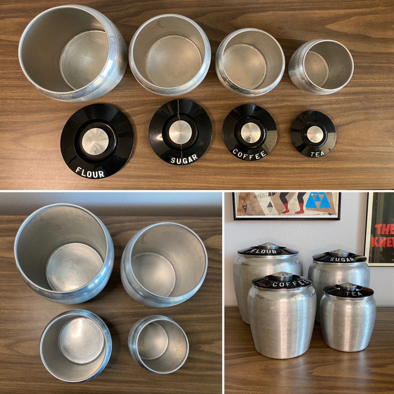 Kromex Aluminum Canister Set With Lids Silver Vintage Mid Etsy