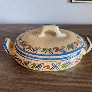 earthenware pot Mexico lidded hand painted