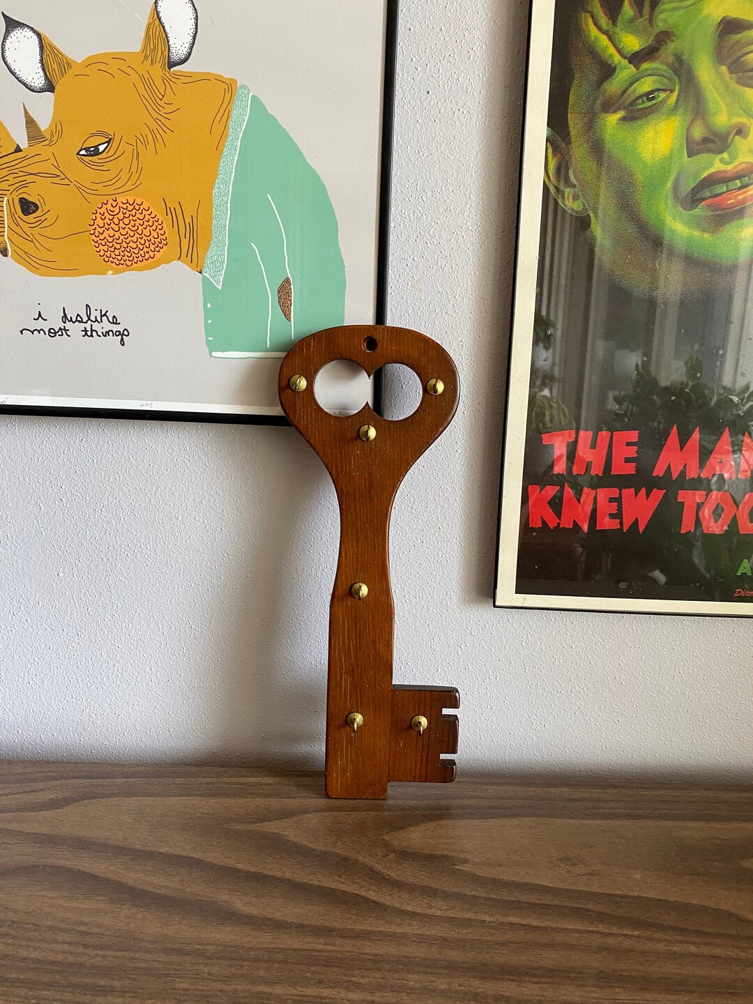 K Like Key Vintage Wood Key Holder Shaped Like Key | Mid Century 6 Hooks - Etsy