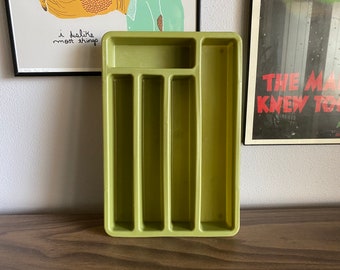 70's flatware silverware holder | avocado green kitchen storage