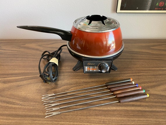 Oster Red Fondue Pot Complete With Forks Adjustable Electric Heat Settings  Aluminum 