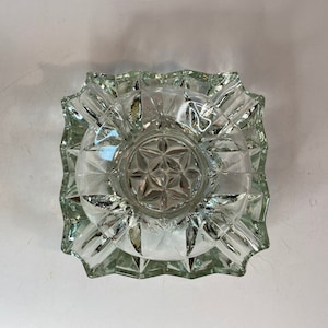 clear cut glass ashtray | square mid century vintage transparent