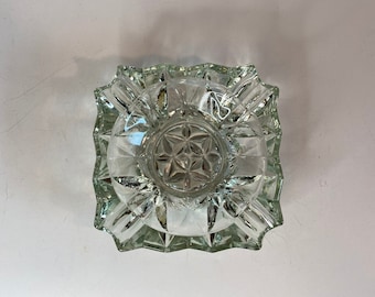 clear cut glass ashtray | square mid century vintage transparent